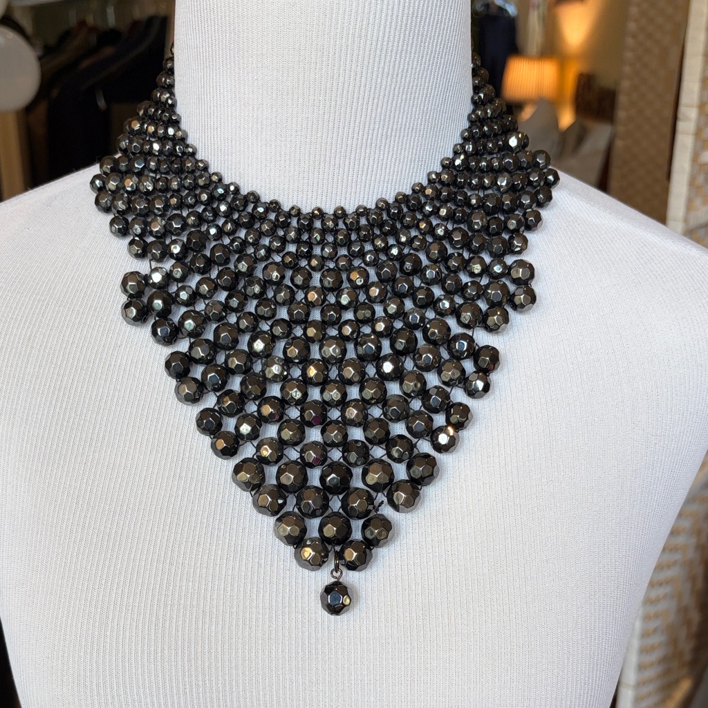 Gunmetal Glass Bead Bib Necklace